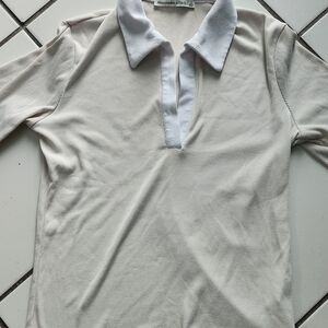 Abercrombie & Fitch Cream Ribbed Polo Shirt with White Collar